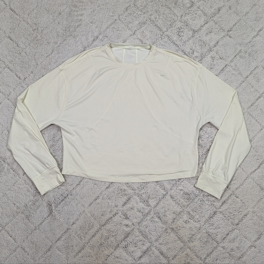 Lululemon Shirt Womens 6 White Yellow Muscle Love Long Sleeve Oversized Crop